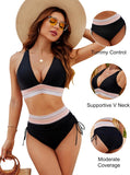 Ailovesexy - High Waisted Tummy Control Color Block Bikini Sets