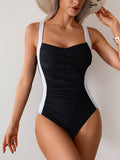 Ailovesexy - Women One Piece Swimsuit Ruched Tummy Control Bathing Suit Slimming Color Block Swim Suit Swimwear