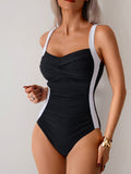 Ailovesexy - Women One Piece Swimsuit Ruched Tummy Control Bathing Suit Slimming Color Block Swim Suit Swimwear