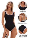 Ailovesexy - Women's One Piece Swimsuit Sports Adjustable Strap Bathing Suit Color Block Ribbed High Cut Swimsuits