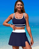 Ailovesexy - High Waisted Bikini Sets Tummy Control Swim Skirt Two Piece Swim Suit Tummy Control Color Block Bathing Suit