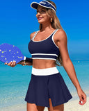 Ailovesexy - High Waisted Bikini Sets Tummy Control Swim Skirt Two Piece Swim Suit Tummy Control Color Block Bathing Suit