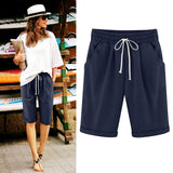 Ailovesexy - Women's Elastic Waist Knee Length Casual Cotton Bermuda Shorts with Drawstring