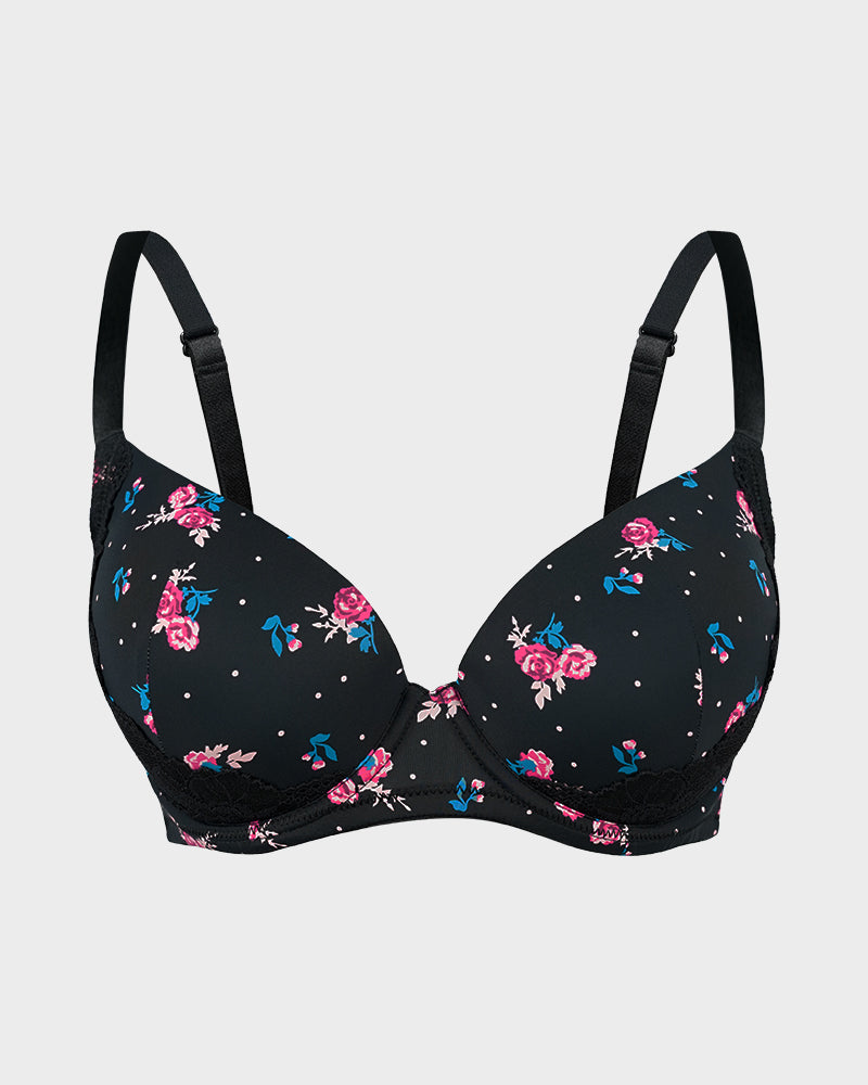 Ailovesexy - Deep V Lace Trim Full Coverage Push Up Bra