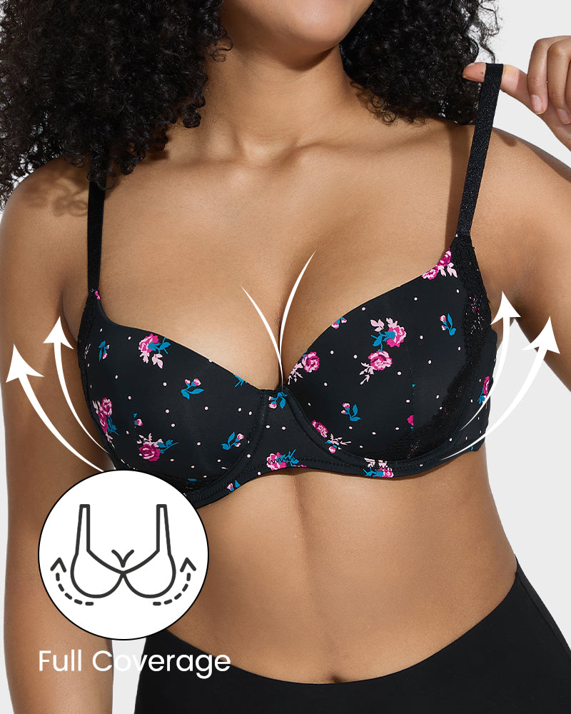 Ailovesexy - Deep V Lace Trim Full Coverage Push Up Bra