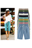 Ailovesexy - Women's Elastic Waist Knee Length Casual Cotton Bermuda Shorts with Drawstring