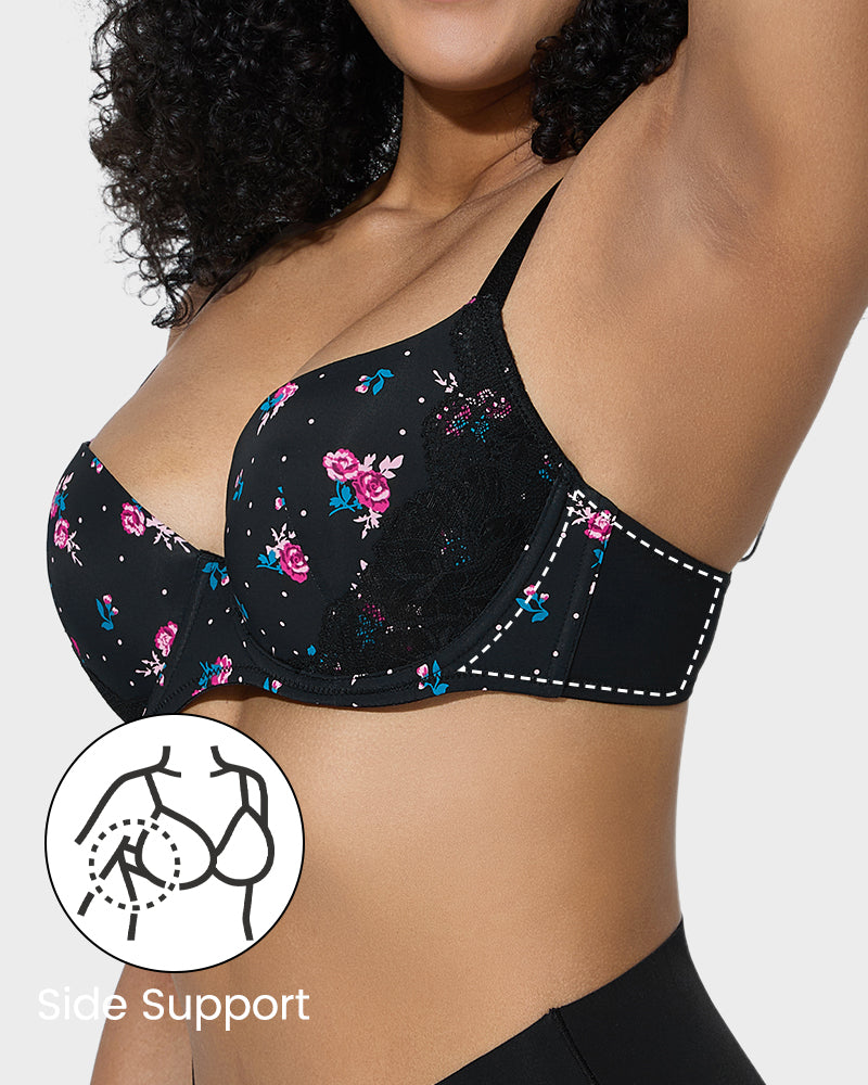 Ailovesexy - Deep V Lace Trim Full Coverage Push Up Bra