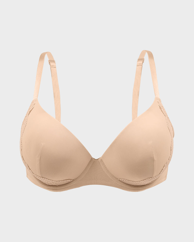 Ailovesexy - Deep V Lace Trim Full Coverage Push Up Bra