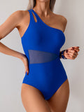 Ailovesexy - Women's One Piece Swimsuits Tummy Control Mesh Patchwork Bathing Suit One Shoulder Adjustable Straps