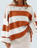 Women's 2025 Fall Long Sleeve Oversized Striped Color Block Comfy Loose Crew Neck Knitted Pullover Sweater