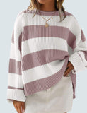 Women's 2025 Fall Long Sleeve Oversized Striped Color Block Comfy Loose Crew Neck Knitted Pullover Sweater