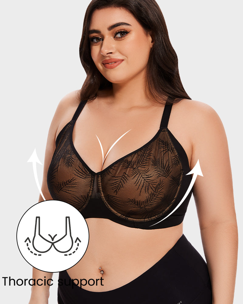 Ailovesexy - Leaf Pattern Lace Full Coverage Unlined Push Up Bra