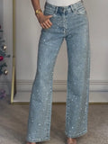 High Waisted Diamante Straight Leg Jeans