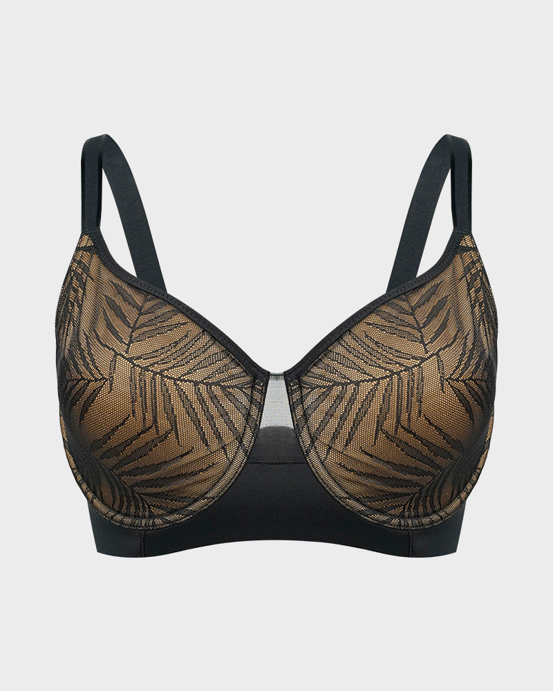 Ailovesexy - Leaf Pattern Lace Full Coverage Unlined Push Up Bra