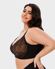 Ailovesexy - Leaf Pattern Lace Full Coverage Unlined Push Up Bra
