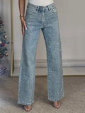 High Waisted Diamante Straight Leg Jeans