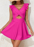 Ailovesexy - Women's One Piece Swimsuit Ruffle Cutout Swimdress Tummy Control V Neck Wrap Swimwear