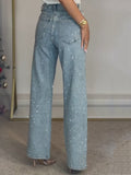 High Waisted Diamante Straight Leg Jeans