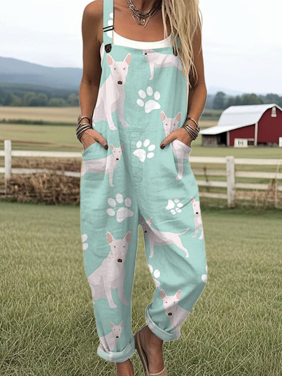 Women's Funny Dog Art Print Casual Wide Leg Jumpsuit