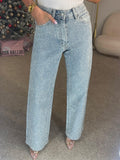 High Waisted Diamante Straight Leg Jeans