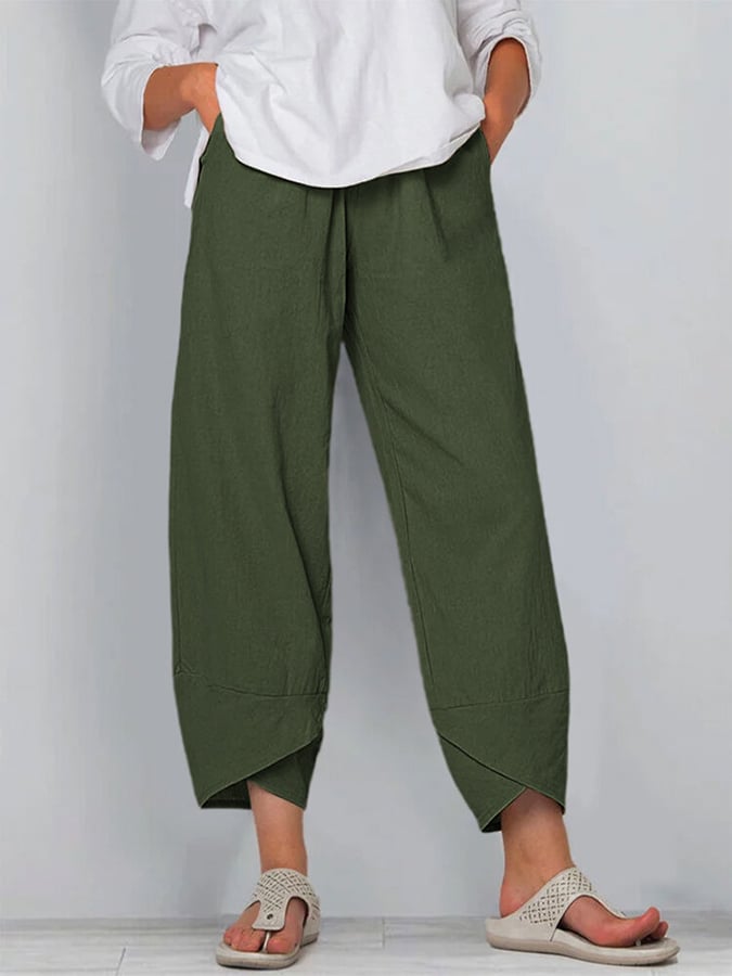Women's Pants Fashion Split Hem Cropped Trousers with Pockets Elastic Waist Comfy Casual Daily Slacks