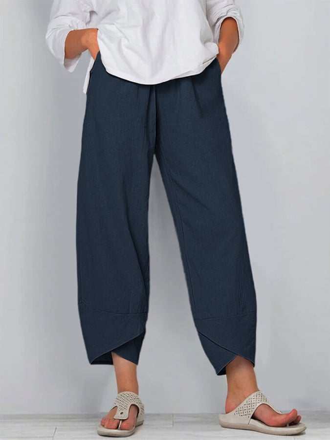 Women's Pants Fashion Split Hem Cropped Trousers with Pockets Elastic Waist Comfy Casual Daily Slacks