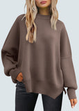 Women's Batwing Sweaters 2025 Fall Outfits Trendy Crewneck Knit Side Slit Fashion Pullover Tops