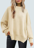 Women's Batwing Sweaters 2025 Fall Outfits Trendy Crewneck Knit Side Slit Fashion Pullover Tops