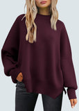 Women's Batwing Sweaters 2025 Fall Outfits Trendy Crewneck Knit Side Slit Fashion Pullover Tops