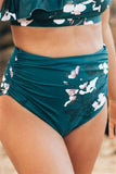 Ailovesexy - One Shoulder Green Wave Crop Orchid Bikini Set