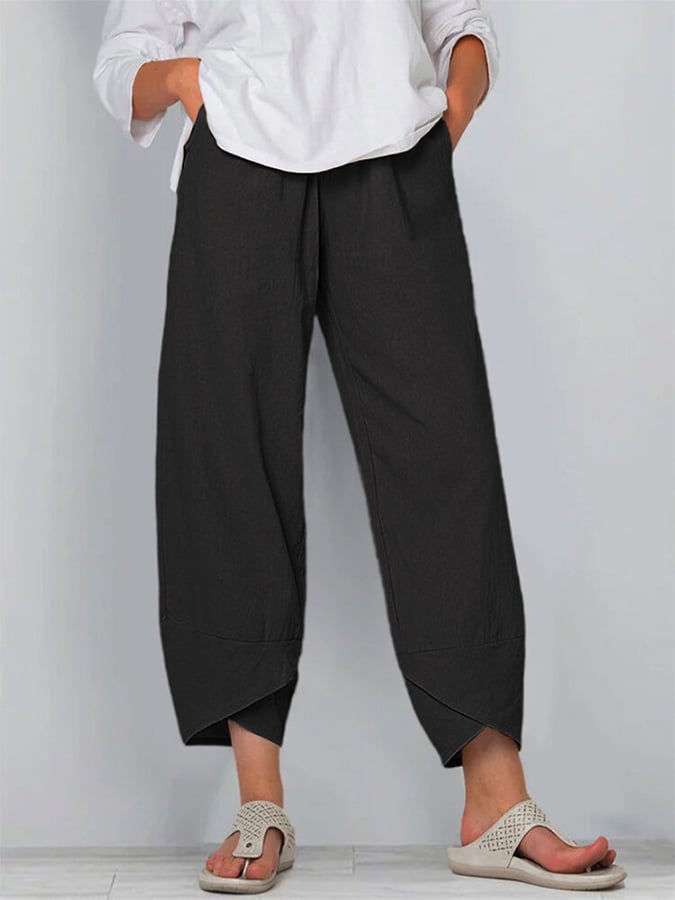 Women's Pants Fashion Split Hem Cropped Trousers with Pockets Elastic Waist Comfy Casual Daily Slacks