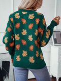 Women's Leaf Pattern Vaction Sweater Crewneck Long Sleeve Casual Loose Fall Knit Student Pullover Tops