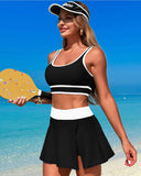 Ailovesexy - High Waisted Bikini Sets Tummy Control Swim Skirt Two Piece Swim Suit Tummy Control Color Block Bathing Suit