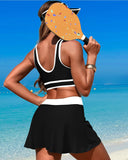 Ailovesexy - High Waisted Bikini Sets Tummy Control Swim Skirt Two Piece Swim Suit Tummy Control Color Block Bathing Suit