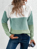 Womens Long Sleeve Crew Neck Color Block Fall Fashion Knitted Pullover Sweaters Jumper Tops