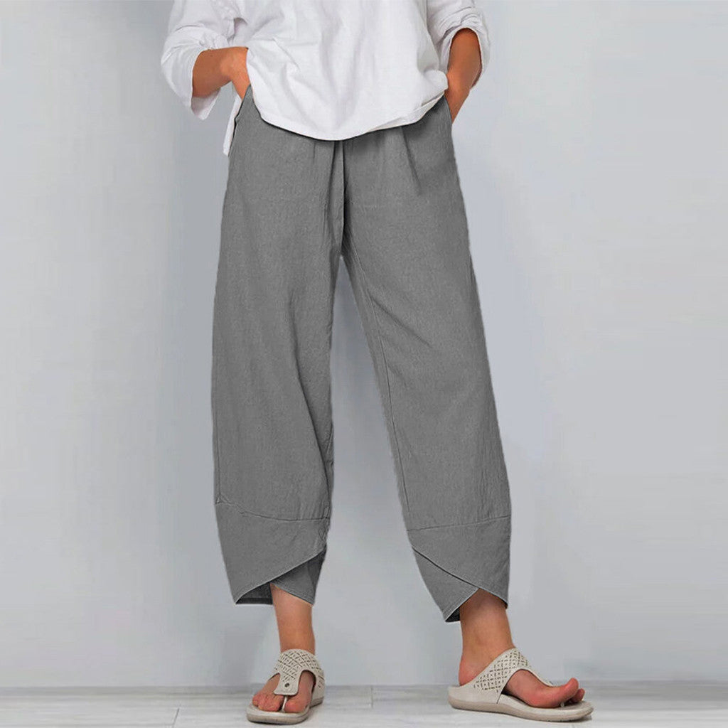 Women's Pants Fashion Split Hem Cropped Trousers with Pockets Elastic Waist Comfy Casual Daily Slacks