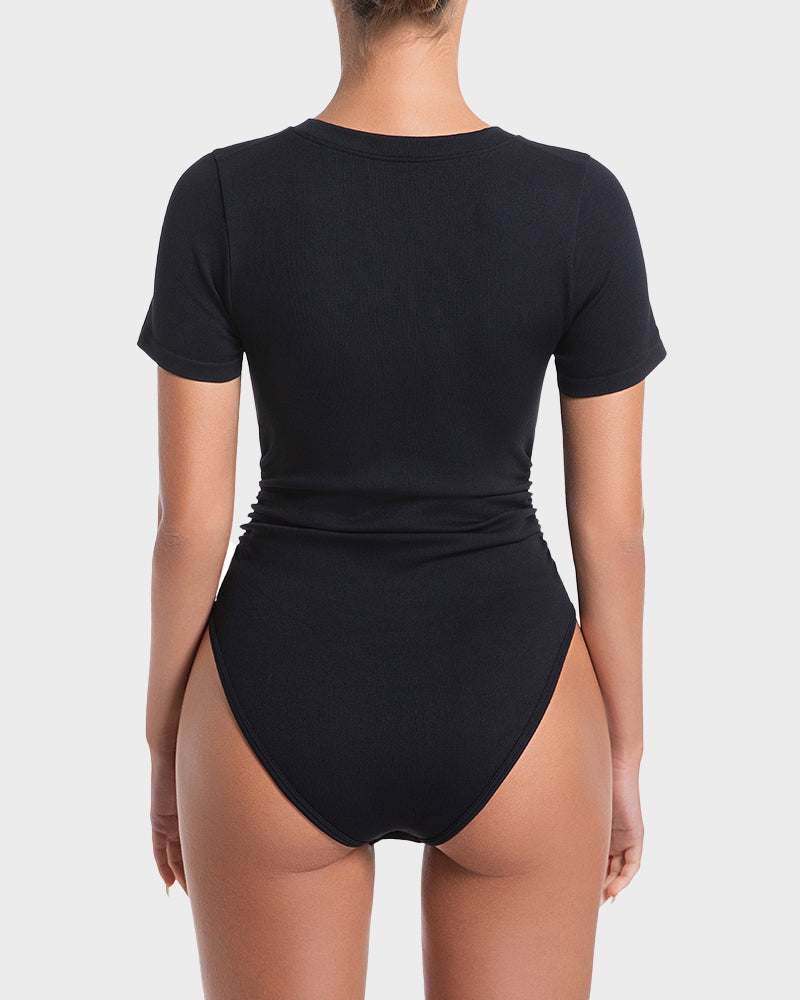Ailovesexy - Seamless Round Neck Short Sleeve Bodysuit