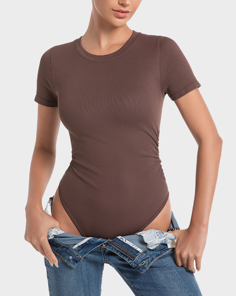 Ailovesexy - Seamless Round Neck Short Sleeve Bodysuit