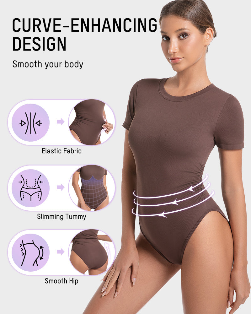 Ailovesexy - Seamless Round Neck Short Sleeve Bodysuit
