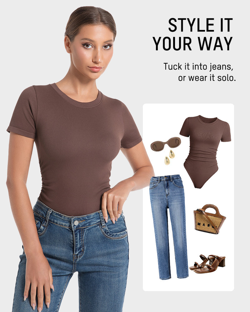 Ailovesexy - Seamless Round Neck Short Sleeve Bodysuit