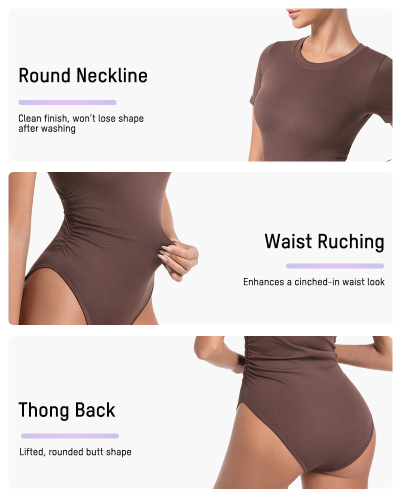 Ailovesexy - Seamless Round Neck Short Sleeve Bodysuit