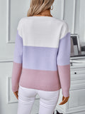 Womens Long Sleeve Crew Neck Color Block Fall Fashion Knitted Pullover Sweaters