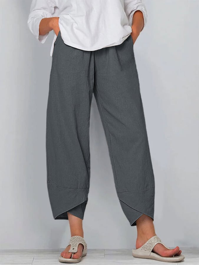 Women's Pants Fashion Split Hem Cropped Trousers with Pockets Elastic Waist Comfy Casual Daily Slacks