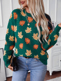 Women's Leaf Pattern Vaction Sweater Crewneck Long Sleeve Casual Loose Fall Knit Student Pullover Tops
