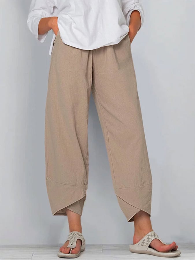 Women's Pants Fashion Split Hem Cropped Trousers with Pockets Elastic Waist Comfy Casual Daily Slacks