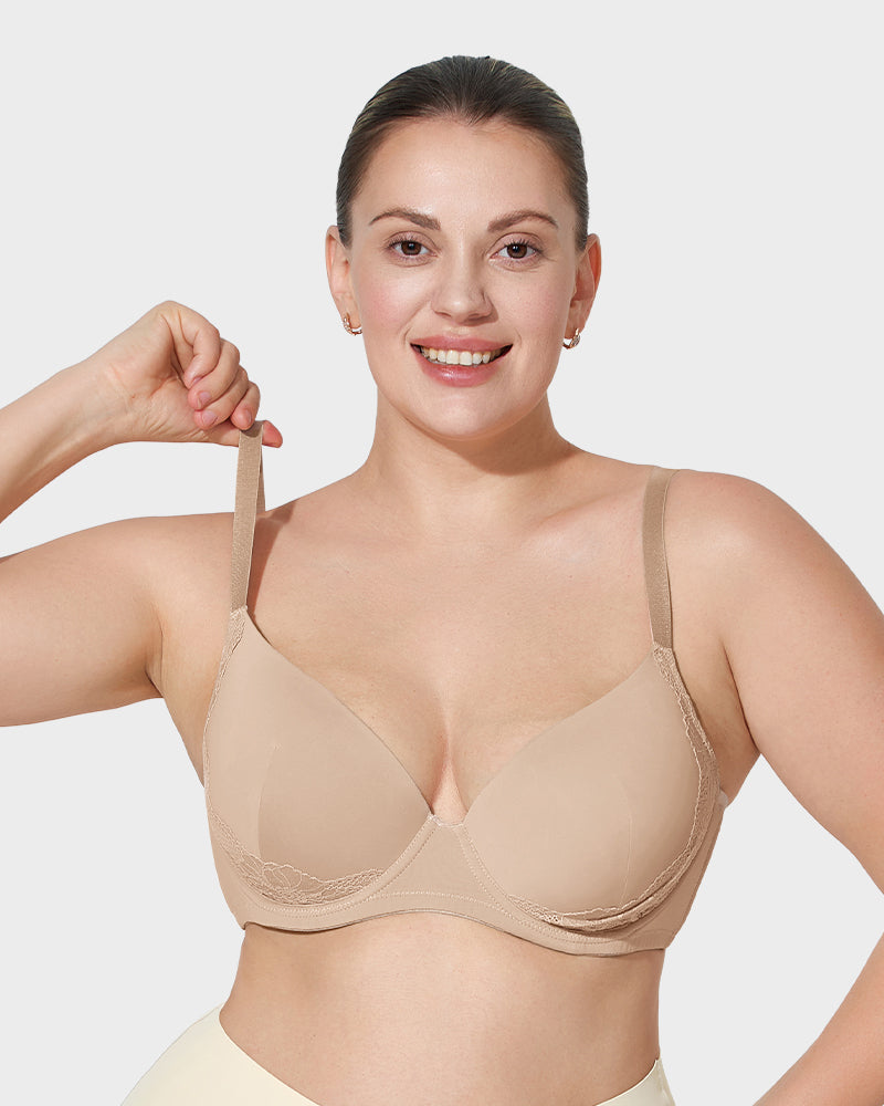 Ailovesexy - Deep V Lace Trim Full Coverage Push Up Bra