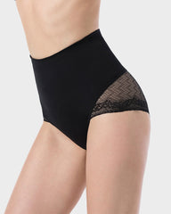 Ailovesexy - High Waist Tummy Control Lace Trim Mesh Panty
