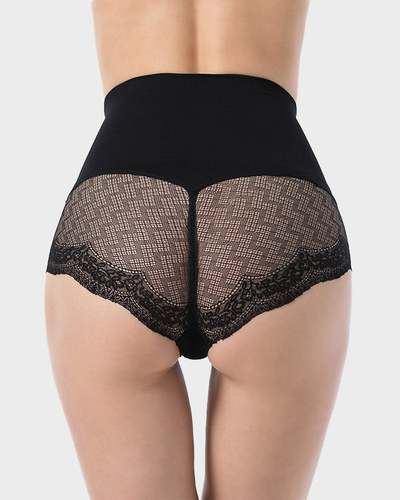 Ailovesexy - High Waist Tummy Control Lace Trim Mesh Panty