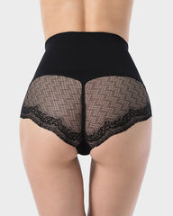 Ailovesexy - High Waist Tummy Control Lace Trim Mesh Panty