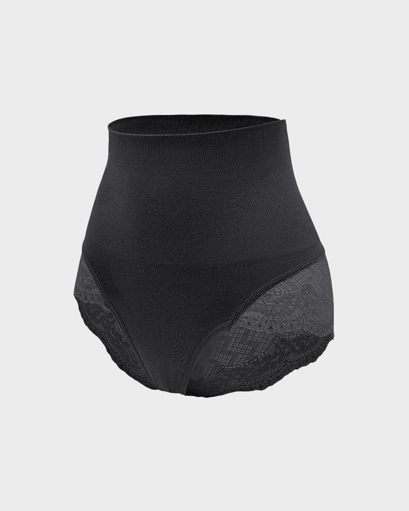 Ailovesexy - High Waist Tummy Control Lace Trim Mesh Panty